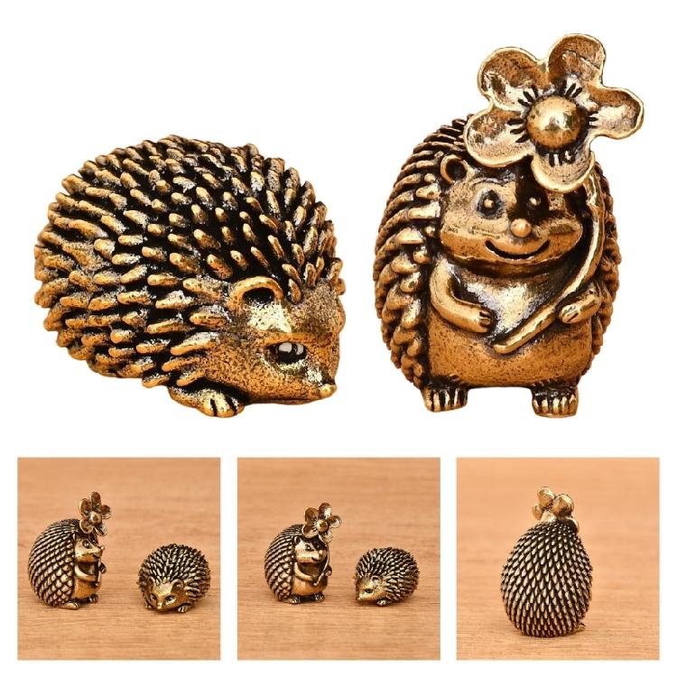 Brass Hedgehog Sculpture Miniature Animal Figurine Antique Metal Ornament Lucky Fengshuis Statue Desktop Decors Gift