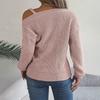 Women's Fashion Casual Loose Metal Buckle Spliced Off-Shoulder Sweater Solid Color Long Sleeve Sweater Pullover Top
