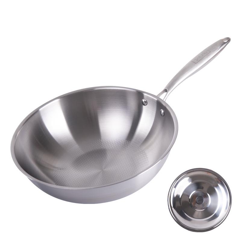 Germany Non-stick Stainless Steel Wok for Induction and Gas Stoves, Flat-bottomed Cookware.