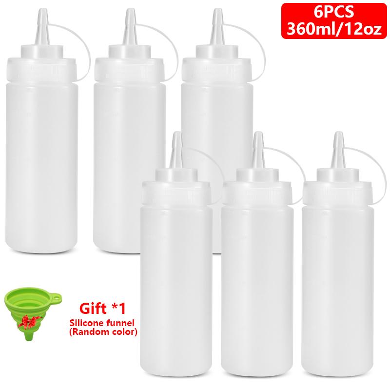 1/2/4/6 Stück Gewürz-Quetschflaschen mit Kappen, Kunststoff-Quetschspender mit Messangaben für Ketchup, BBQ, Saucen, Sirup