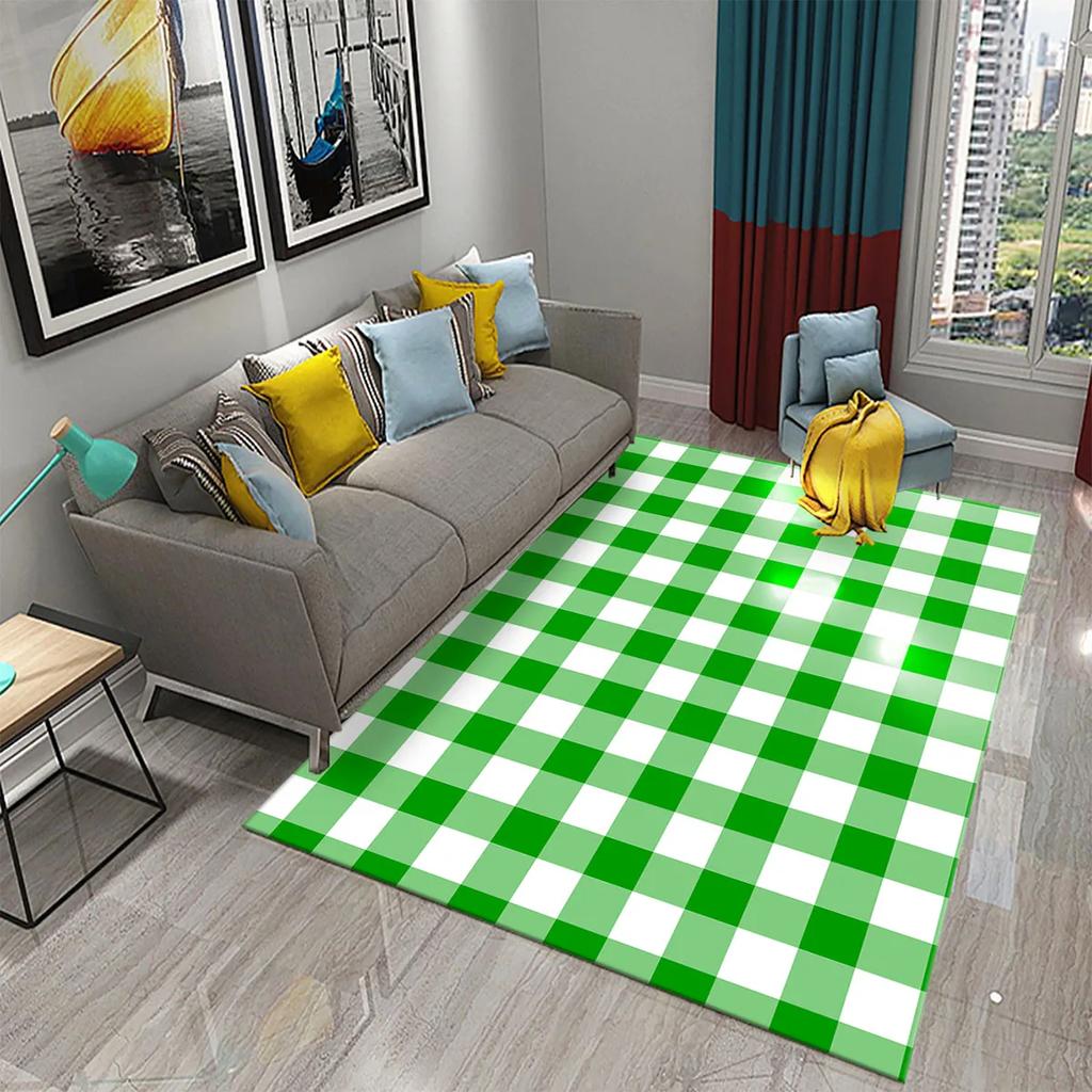 Große Schachbrett-Plaid-Teppiche Geometrisch gemusterter Bereichsteppich für Wohnzimmer Blauer Plaid-Spielteppich Schlafzimmer Wohnzimmer Bodenmatte
