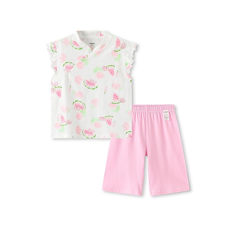 Balabala Baby Pajama Set Spring/Summer Thin Edition Children's Air Conditioning Clothing Girls' Home Clothing Children's Chinese Style Printed