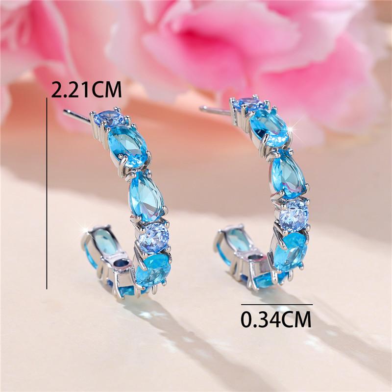Luxury Female Blue Stone Stud Earrings Silver Color Zircon Wedding Jewelry For Women