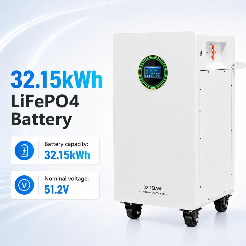 DATOUBOSS 32.15kWh 51.2V 628Ah Μπαταρία Ηλιακής Ενέργειας LiFePO4, 8000 Κύκλοι, 300A BMS, Οθόνη LCD Αφής 5 ιντσών, RS485 CAN, Στήριξη σε Τοίχο Αποθήκευση Ενέργειας Σπιτιού