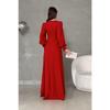 Black Crepe Fabric Front Knot Detail Maxi Length Long Sleeve Double Slit Dress