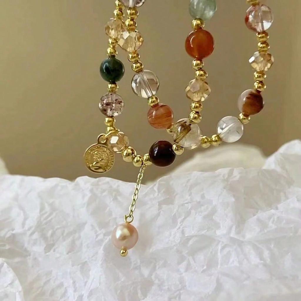 1pc Vintage Double-Layer Crystal Pearl Beads Bracelet, Suitable For Women's Daily Wear (Random Pearl Color)