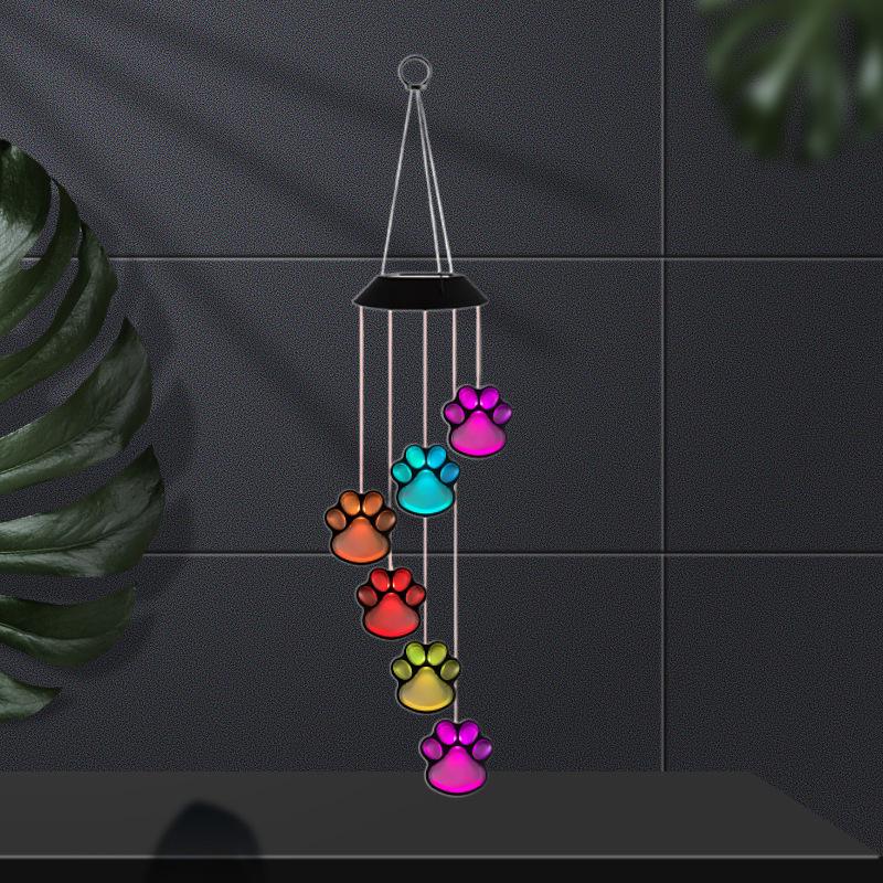 Solar Cat Paw Gradient Wind Chime: Colorful Outdoor Hummingbird Butterfly Light for Christmas and Garden Décor