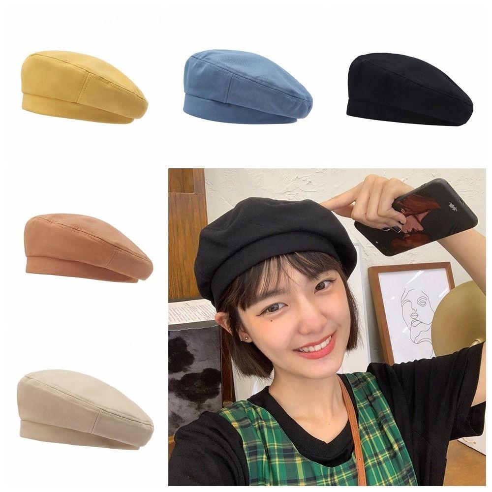 

Solid Color Berets Cotton Hat New Painter Cap Girls синій