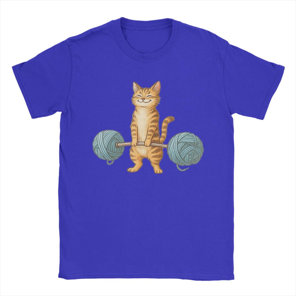 Fun Cat Weightlifting Yarn Barbell Fitness TShirt for Unisex O Neck Pure Cotton T Shirts Short Sleeve Tee Shirt Summer Clothing