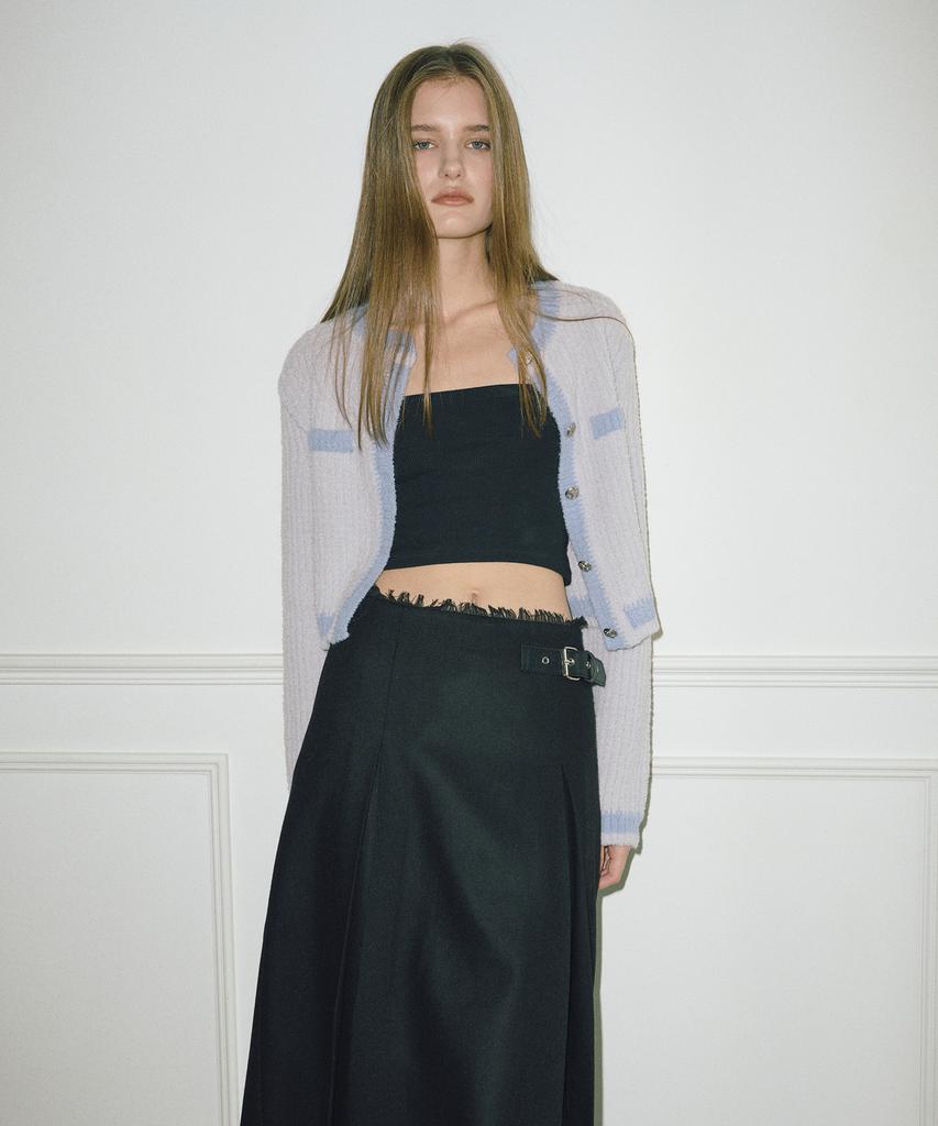 Etmont Buckle Pleated Fringe Skirt Black