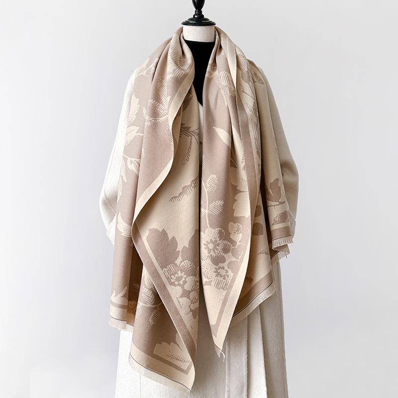 Girl Wind Forest Leaves Contrasting Colors Double-Sided Imitation Cashmere Scarf Winter Advanced Feeling Warm
