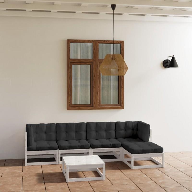 Día y Noche - Día y Noche Muebles de jardín 6 piezas con cojines de madera de pino maciza