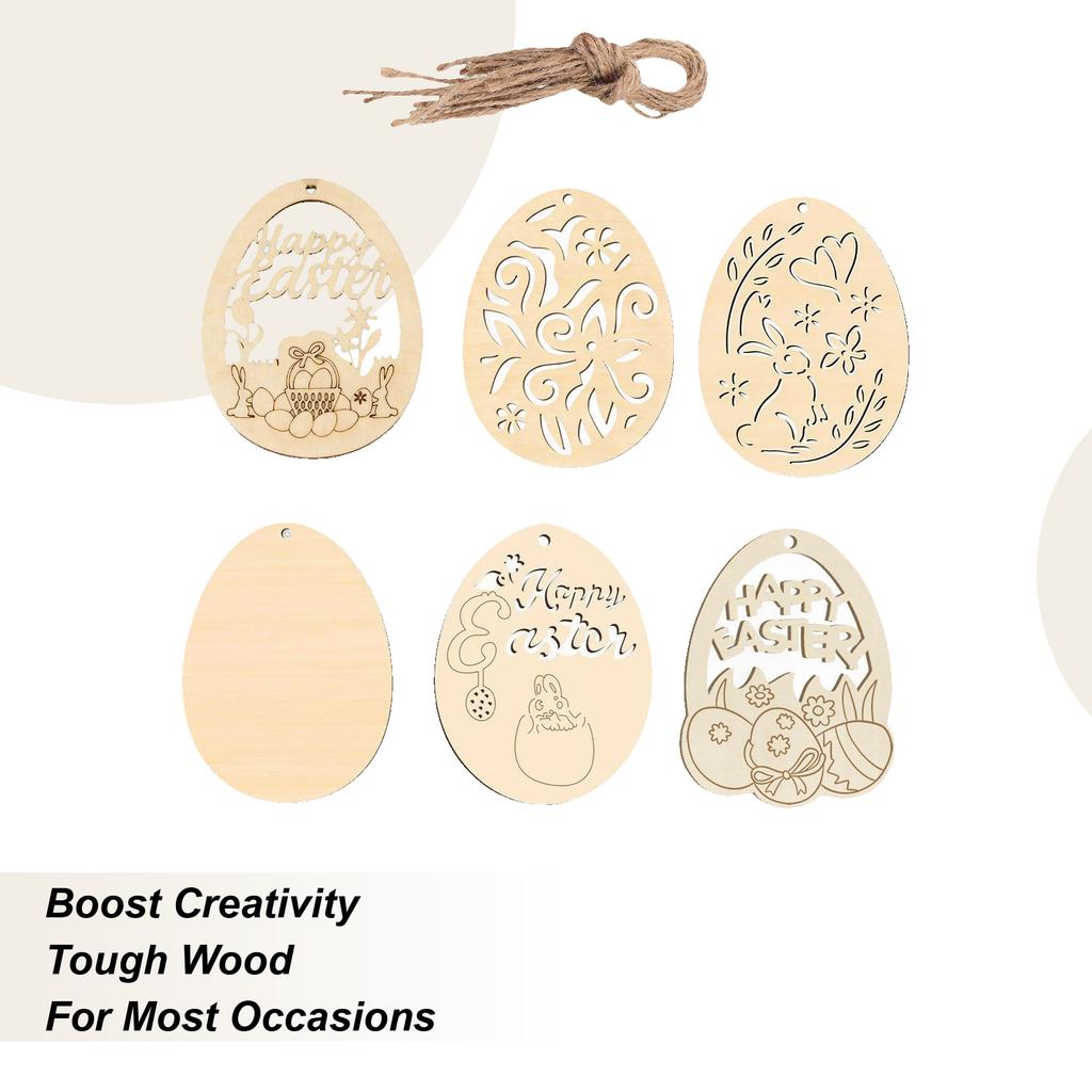 10pcs Easter Unfinished Wood Ornament Hollow Egg Shaped Ornament DIY Wooden Easter Eggs Paintable Decorations for School Party