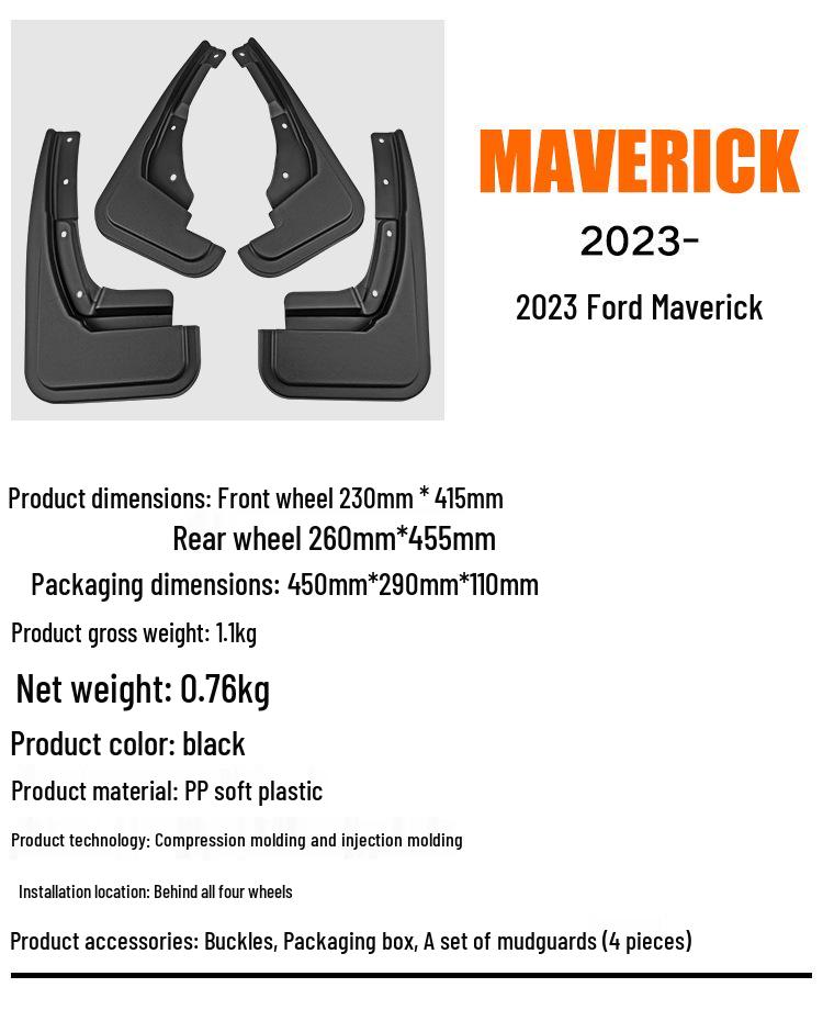 Ford Maverick Front and Rear Tire Mudguards