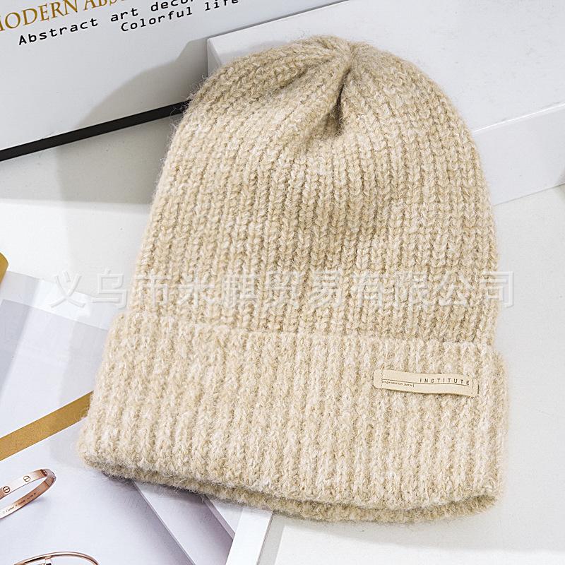 Hat Women s New Head Knitted Korean Edition Trendy Baotou Ear Protection Warm Stacking Wool Men s бежевый