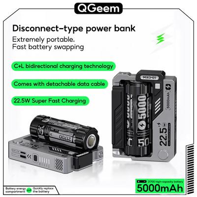 Portable Power Bank Removable Replaceable Battery Pack 20000mAh 22.5W Fast Charging External Battery for iPhone Samsung Huawei