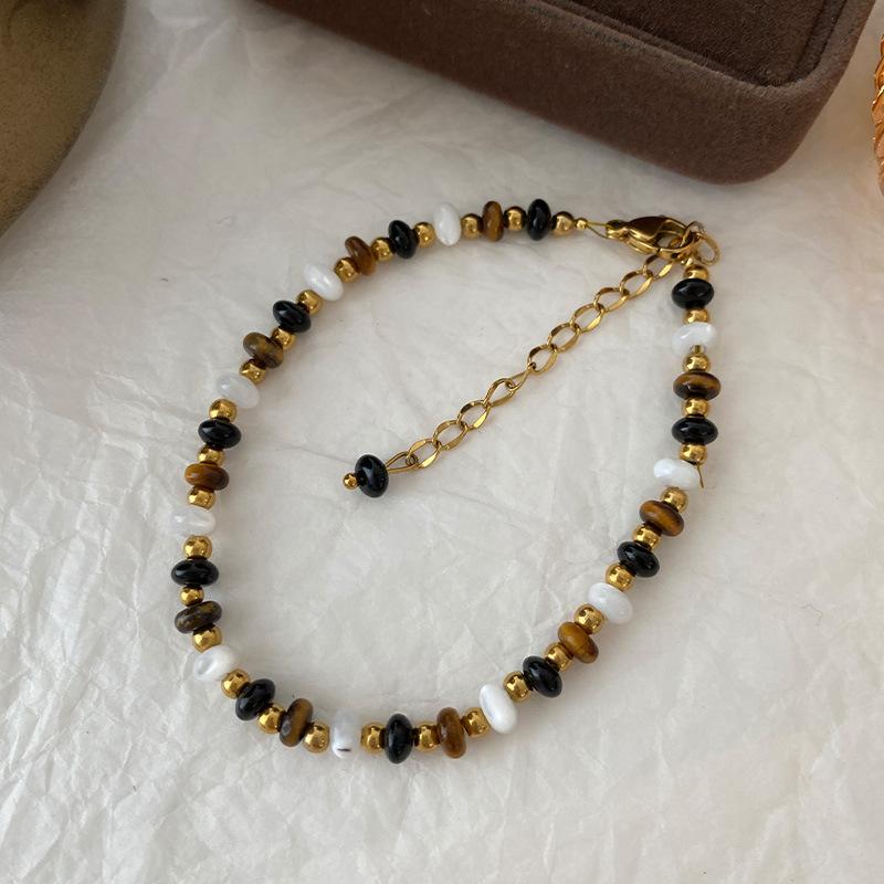 White Agate Tiger'S Eye Stone Bracelet Maillard Spacer Wheel Beads Niche Retro Bracelet Student Couple Personalized Jewelry