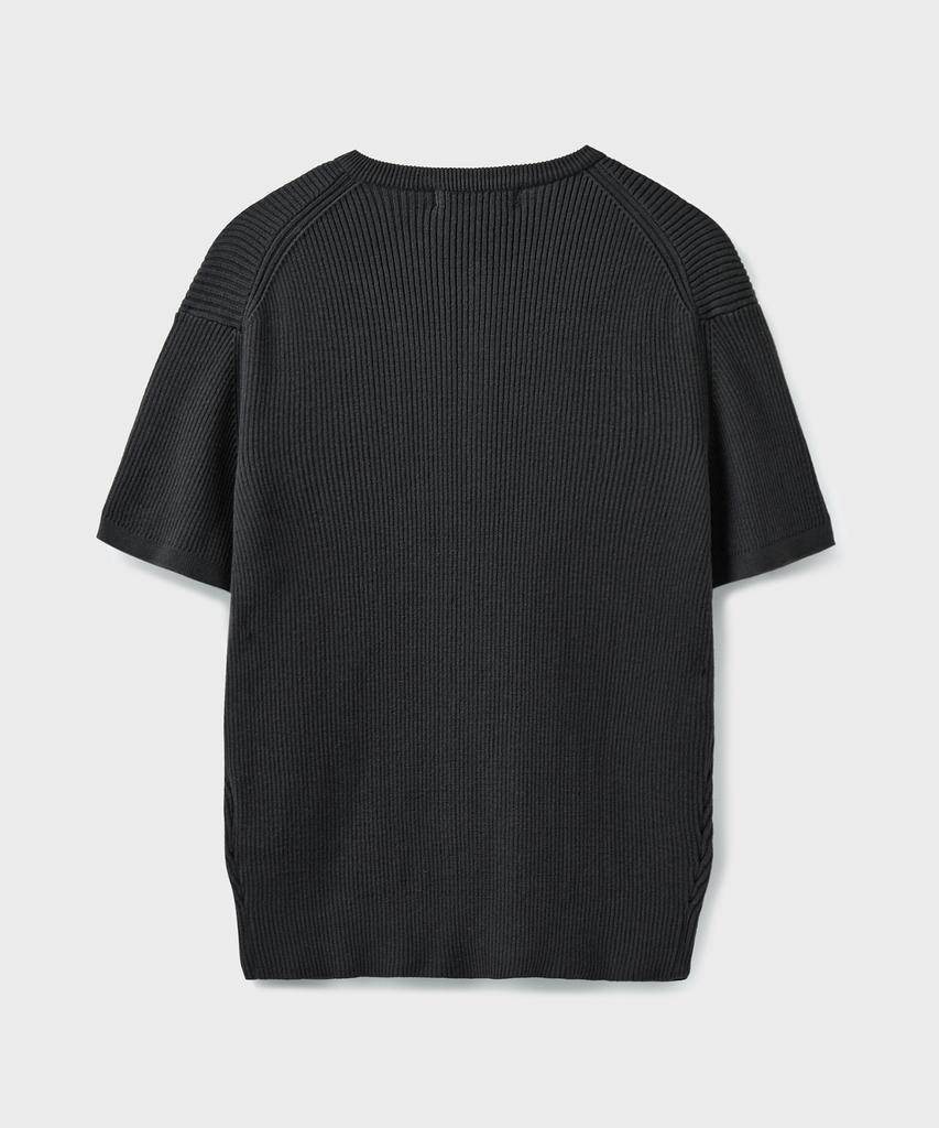 Beulaendideu Hard Twist Ribbed Henley Neck Half Knit [Graphite]