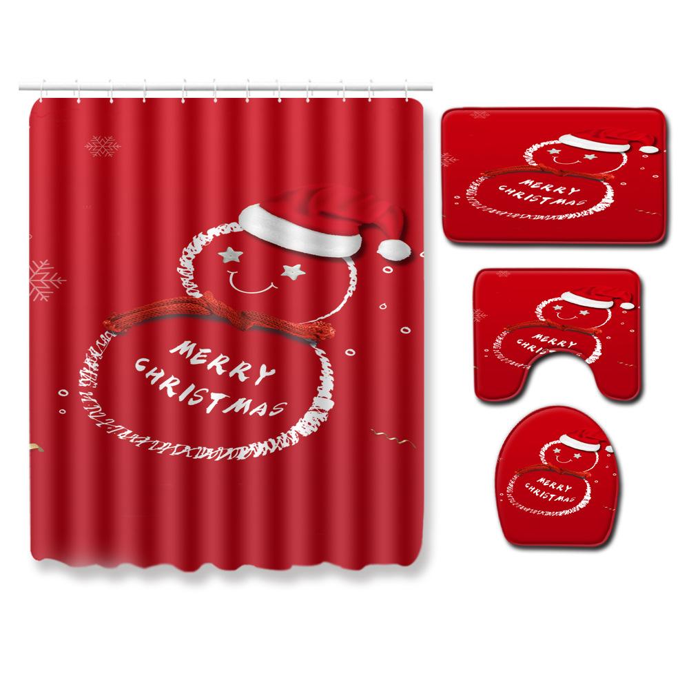 Christmas Bathroom Four-Piece Combination Set Household Door Mat Bedroom Floor Mat Living Room Carpet