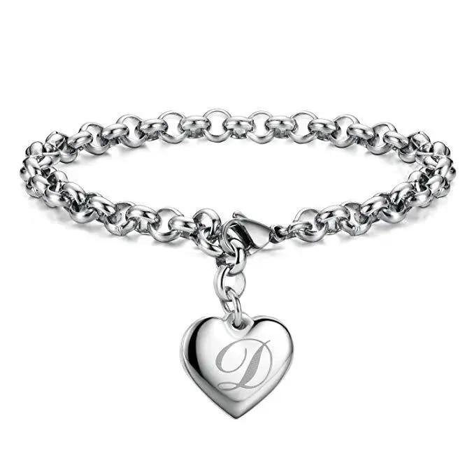 925 Sterling Silber Fein 26 Buchstaben Damen Herren Kette Armband Charm Herz Niedlich Hochzeit Persönlichkeit Schmuck Dame Geschenk Party 20cm