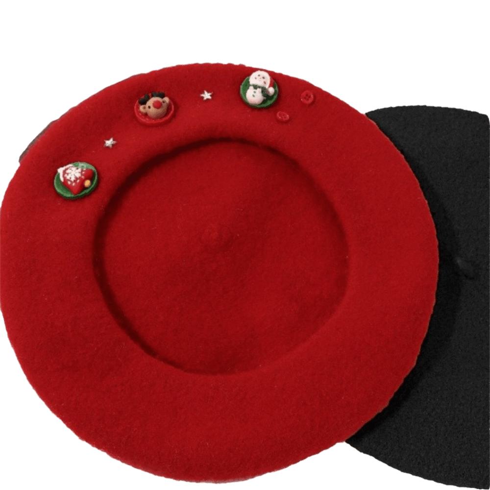 Star Christmas Beret Solid Color Octagonal Hat Fashion Wool Beret  Outdoor
