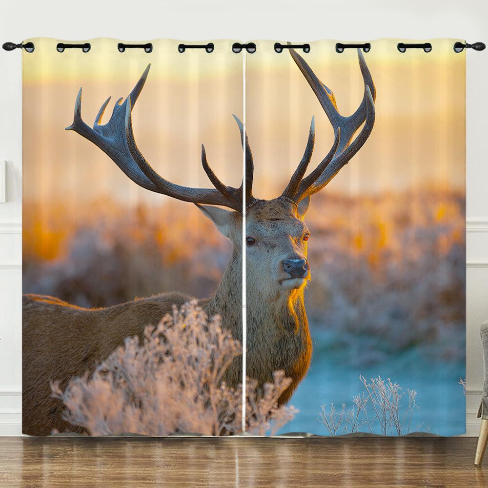 Штора Мультяшний Тварина Олень Пейзаж Любов 3D Цифровий Друк Затемнююча Штора З Люверсами