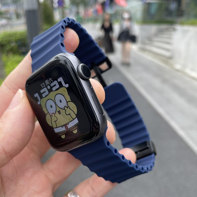 Ocean Strap for Apple Watch S10- Silicone Sport Magnetic Buckle Watch Band for iWatch 10/9/8/7/6/5/4/3/2/1/se/Ultra/Ultra2 49mm 46mm 45mm 41mm 40mm