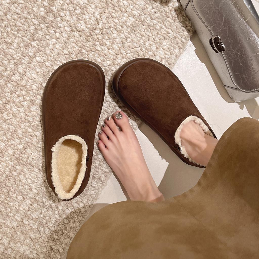 Thick-soled Women's New Autumn and Winter One-pedal Bag Head and Half Slippers, and Plush Cotton Slippers