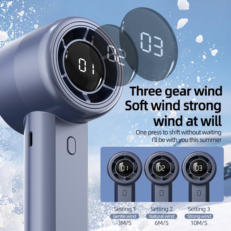 Mini Handheld Bladeless Turbine Fan 1-100Speeds Adjustable with LED Display Rechargeable for Home, Office, and Gym Use