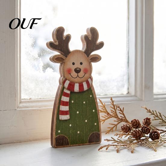 Santa Claus Elk Snowman Figurines Wooden Christmas Tabletop Decor, Reindeer Figurine, Rustic Collectible Holiday Figures Shelf Sitter for Fireplace