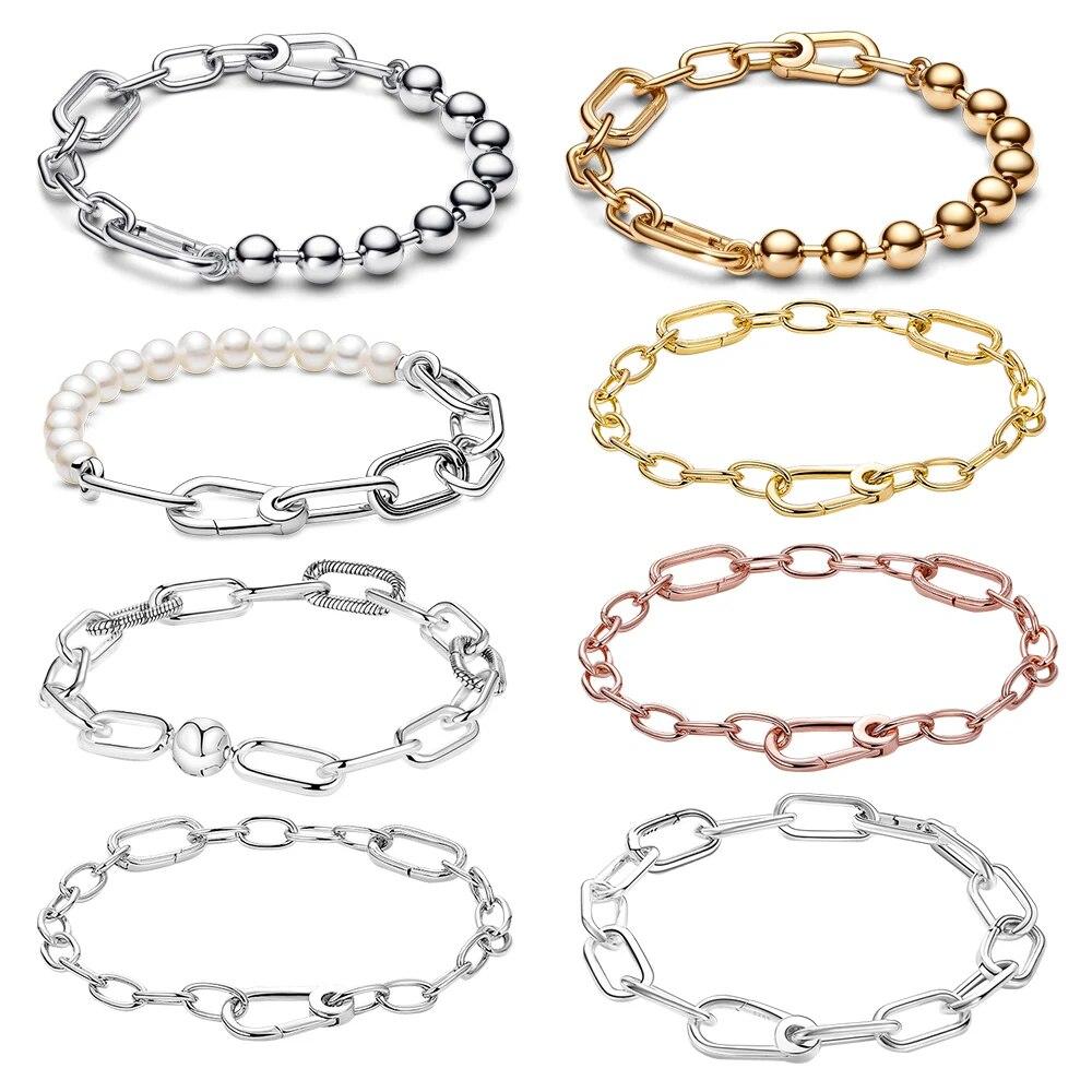 Bracelet en laiton plaqué argent pour femmes, chaîne à maillons en perles, bijoux fins, adaptés aux breloques, nouvelle Collection Me 2022