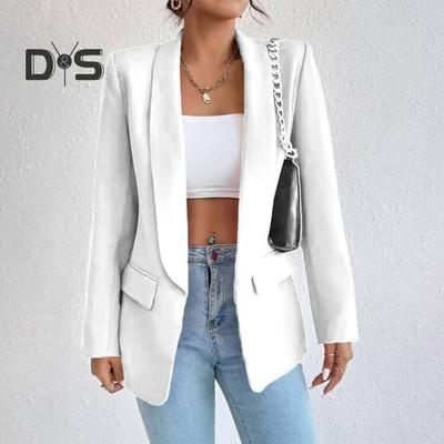 Women Suit Coat Spring Autumn Solid Color Business Suit Coat Lapel Long Sleeve Flap Pockets Open Front Suit Jacket