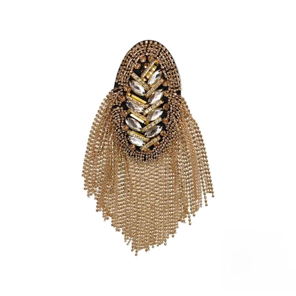 New Rhinestone Shoulder Tassel Epaulet Detachable Gold Shoulder Epaulettes Long Chain Brooch Clothing Accessories