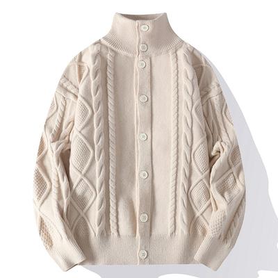 Autumn and Winter Fashion Jacquard Loose Turtleneck Knitted Jacket for Youth Daily Knitted Sweater