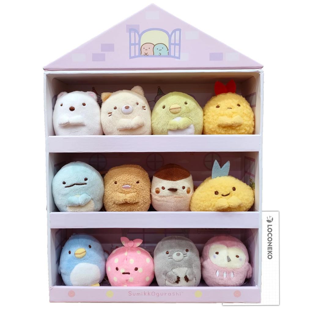 San-X Sumikko Gurashi Mini Plush Toy Set of 12 In Sumikko Mini House Case (Pink) + Loco Neko Card