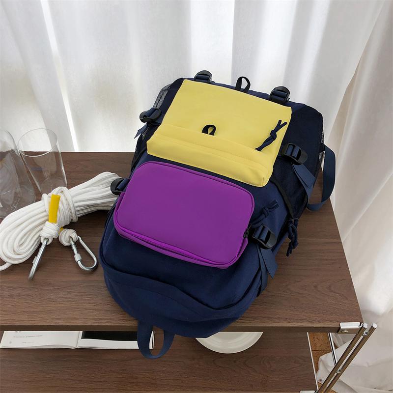 Contrast Nylon Backpack Student Schoolbag Large Capacity Computer Backpack