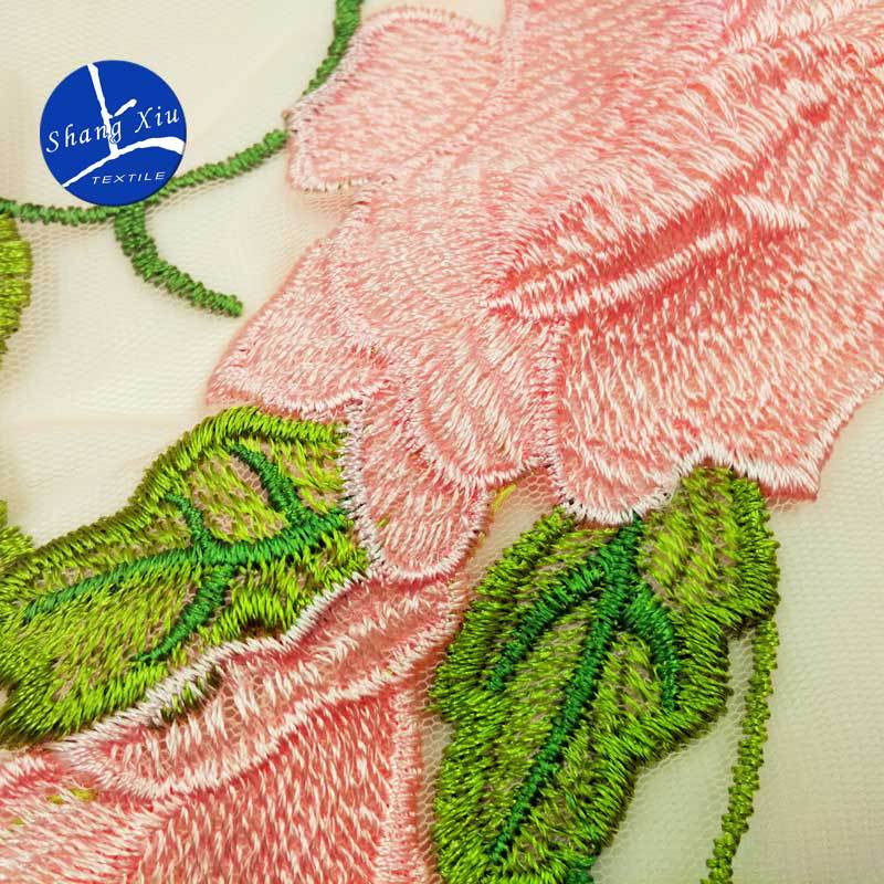 Polyester Light Silk Three-Color Embroidery Fabric, Water-Soluble Lace Full-Width Accessories, Colorful Heavy Industry Dyed Embroidery Cloth