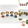 4pcs Cute Straw Hat Little Monk Mini Ornament Set For Office Or Shelf Decoration