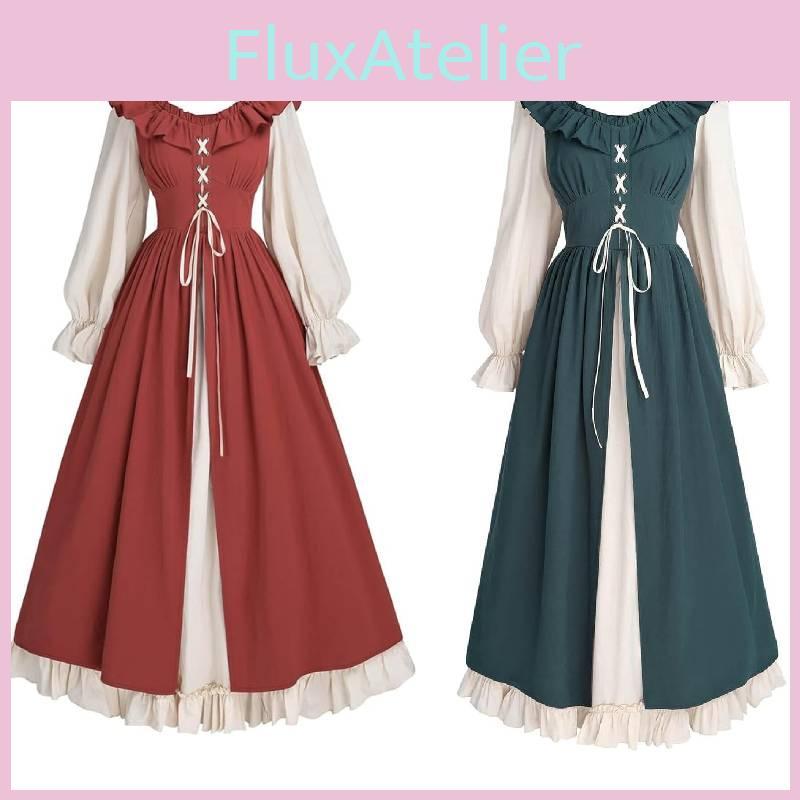 Renaissance Medieval The Lotus Long Sleeves Dresses Cosplay Costume Clothes