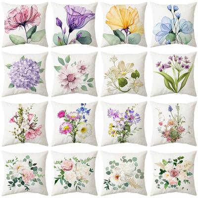 Pillow New Plant Flower Printed Pillow Sofa Pillow Bedside Backrest Short Plush Pillow Cover