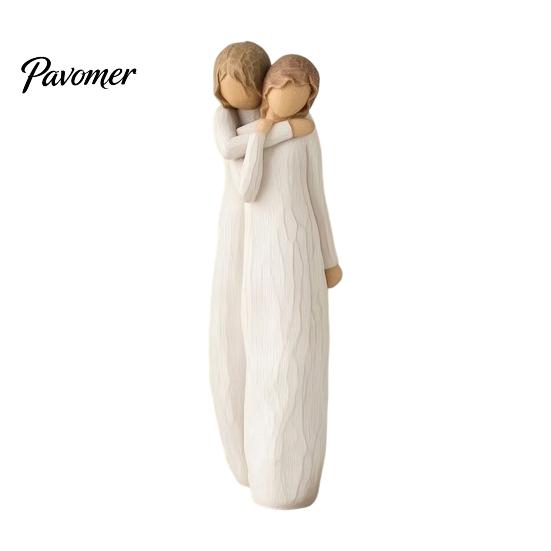 Handcrafted Wooden Statues Sisterhood Figurine, Friendship Sculpture for Living Room Home Decor Accents Bedroom Tabletop Ornament, Warm Gift