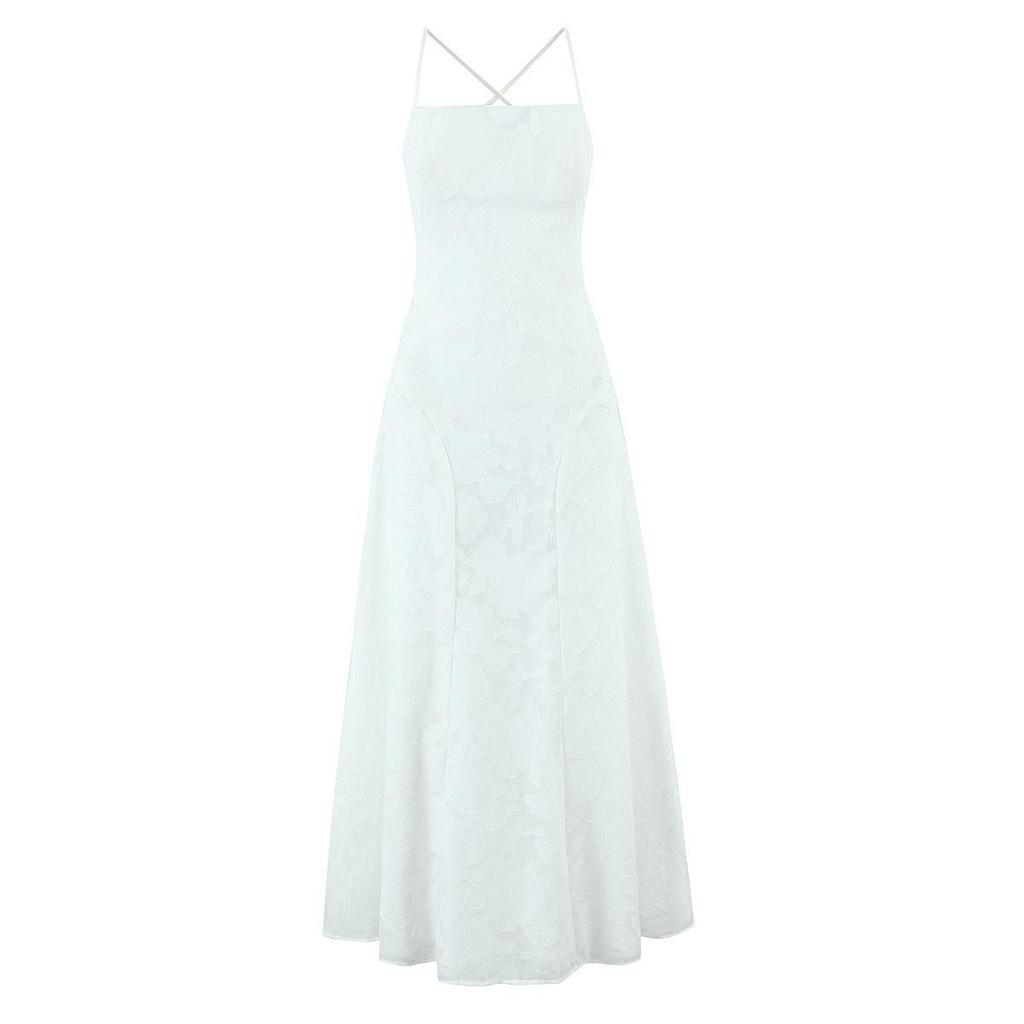 Abito lungo da donna in jacquard sexy aderente con spalline sottili e design a halter