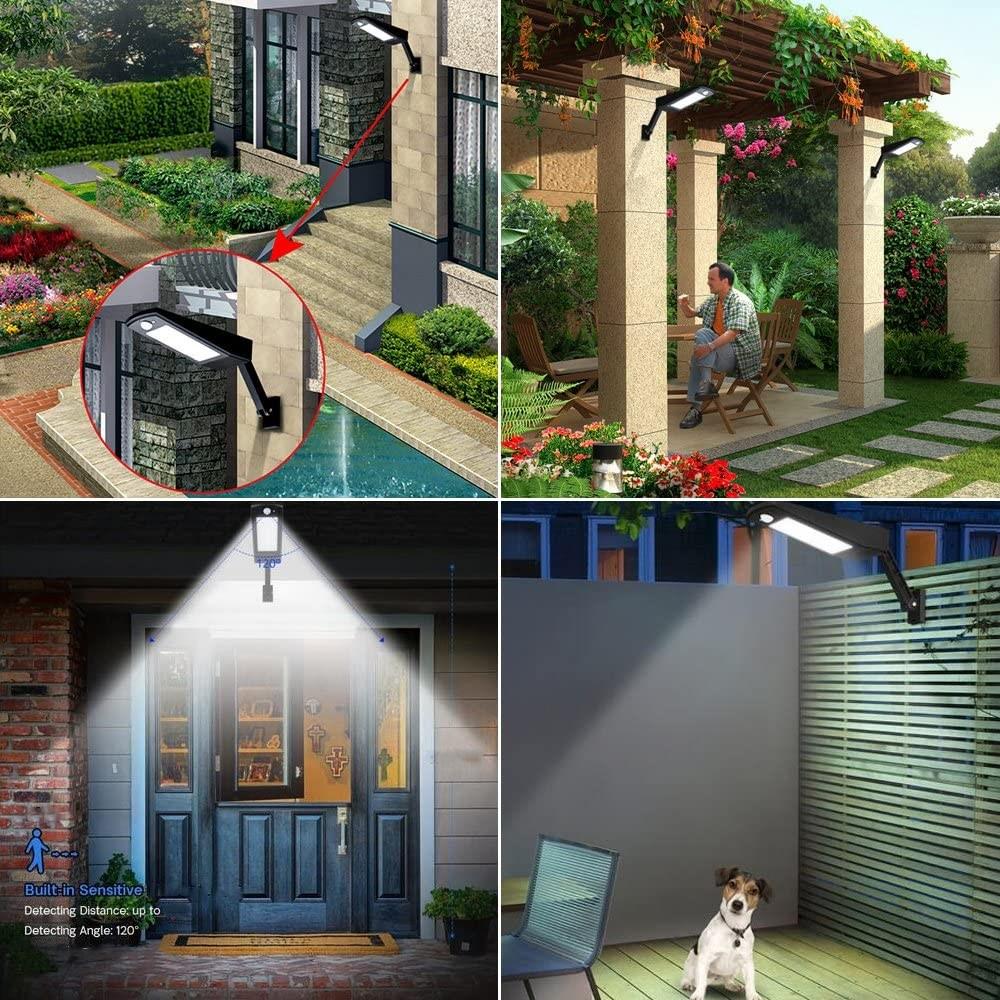 Iluminare cu panou solar îmbunătățit, în aer liber, impermeabil, iluminat stradal stâlp rotativ, iluminat solar de perete cu 4 moduri pentru calea de grădină.