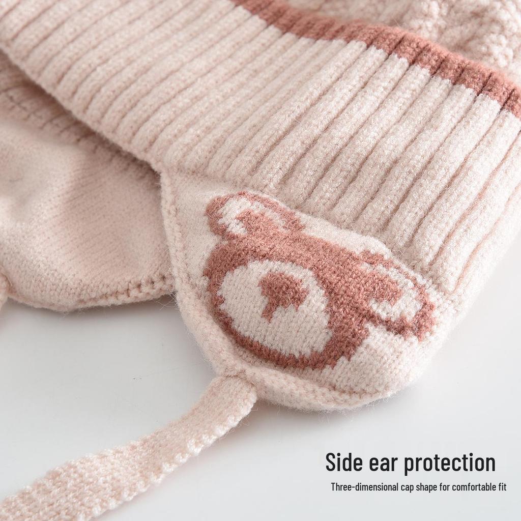 Children's Cute Bear Ear Winter Hat and Scarf Set - Warm, Windproof Knit for Students