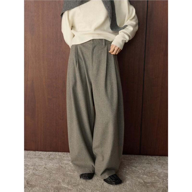 Johnature French-style Chic Casual Loose High-waist Pants For Women Winter Versatile Simple Wide-leg Trousers