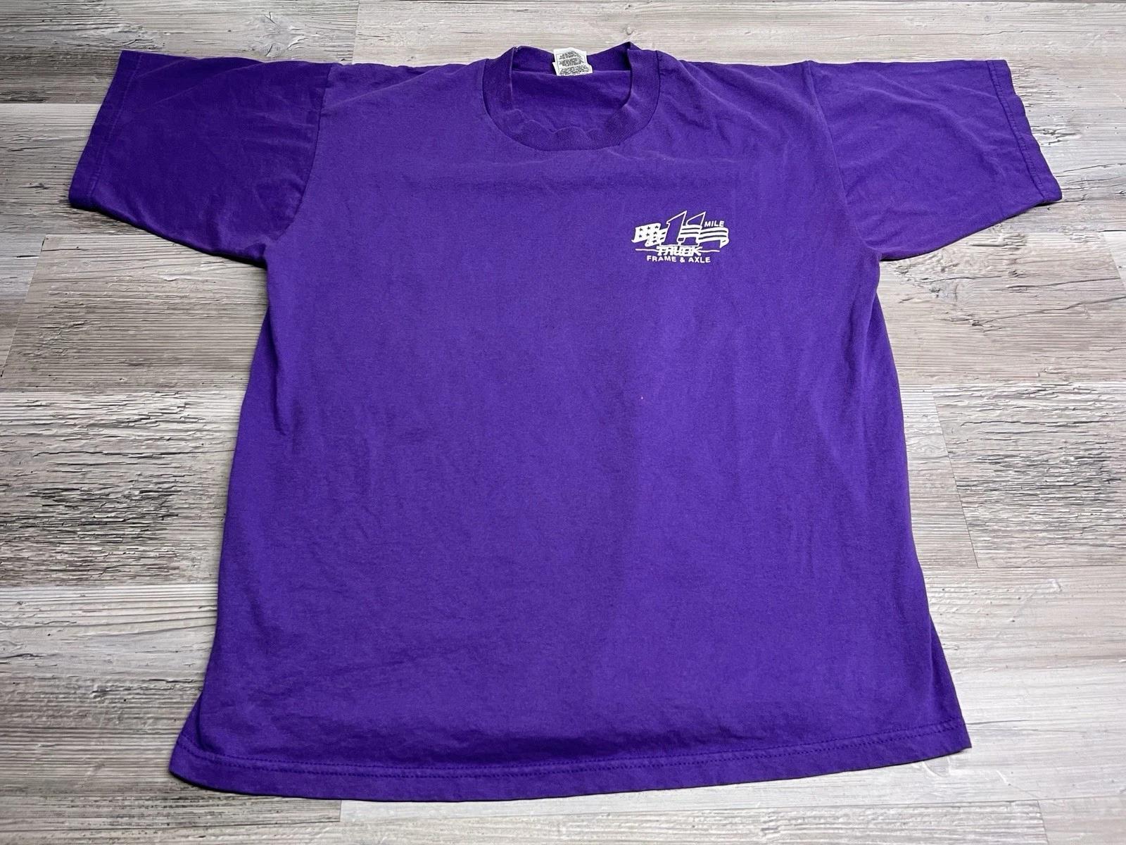 

Vintage Mechanic Auto Shop T-Shirt 11 Mile Truck & Axle Mens Size L Faded Purple 2XL