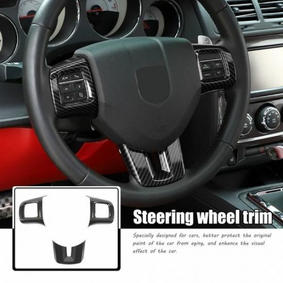 3pcs Steering Wheel Decor Cover Trim for Dodge Challenger 2008-2014 Carbon Fiber