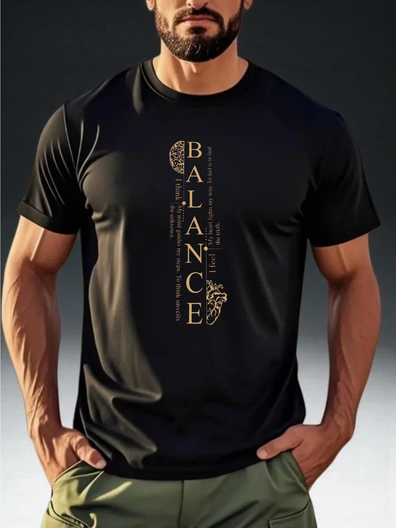

Men S Short-Sleeve T-Shirt with BALANCE Black And Golden Print L