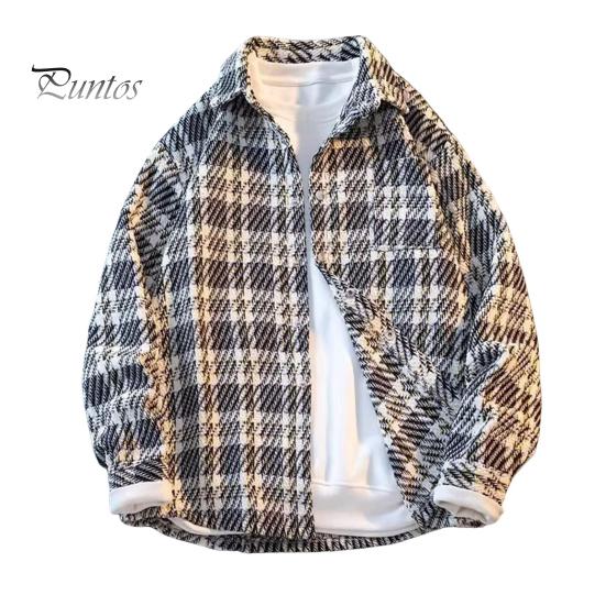 

Мужская шерстяная куртка с лацканами, длинный рукав, клетчатый узор, однобортное пальто с нагрудным карманом, свободный крой, куртка, пальто M чёрный