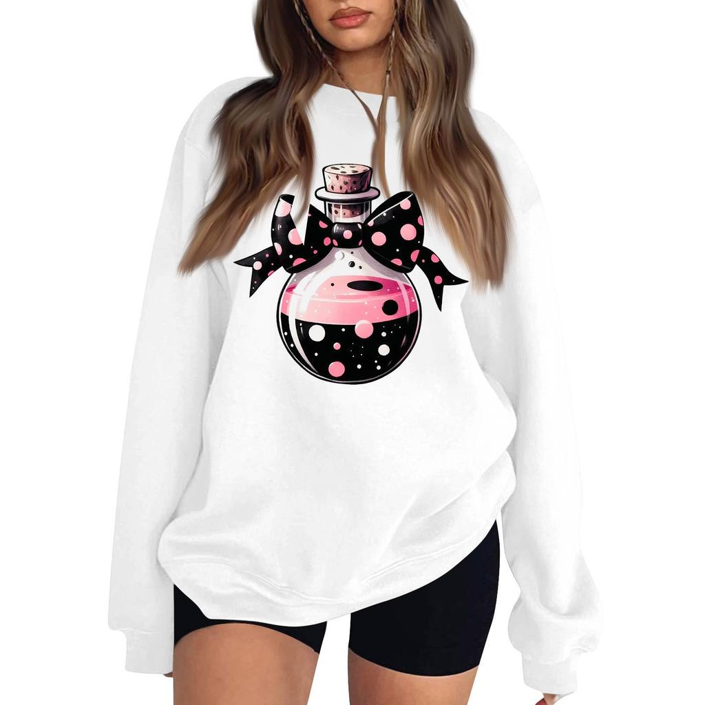 Women's Neck Long Sleeve Loose Fit Casual Sweatshirt Pullover Top with Halloween Print